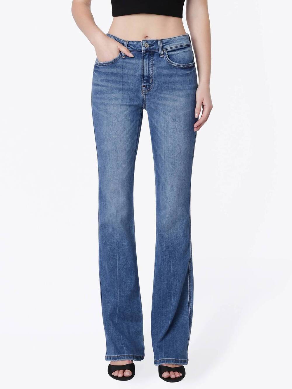 NEW FLYING MONKEY high rise full length bootcut jeans in medium dark wash